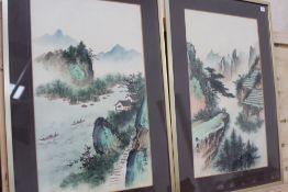 A pair of Chinese watercolours depicting mountain landscape scenes with figures. 52 x 32cm and a