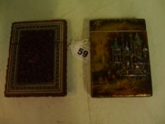 A Victorian ivory card case with Moghul lacquered palace scenes, an Indian Vizigapatum card case