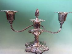 A silver two branch table candelabra. Birmingham 1970. 18cm high. Together with a silver mounted