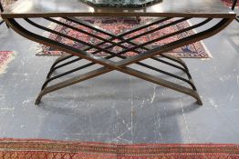 20th Century steel ‘X’ form console table. Rectangular top. 152.5cm wide.