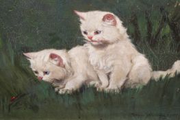 Gabrielle Rainer-Istvanffy (1877-1964) Hungarian, Two Persian kittens watching a beetle in long