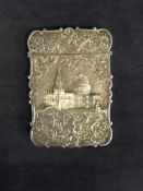 A Victorian silver Castle-Top card case depicting St Pauls Cathedral. Birmingham 1843. Maker