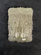 A Victorian silver castle top card case depicting The Scott Memorial Edinburgh. Birmingham 1844,