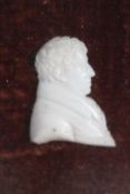A 19th Century ivory profile bust of Thomas Telford by J Pelly Spafield 1832. 4cm high.