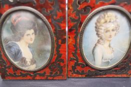 Neapolitan School A pair of oval portrait miniatures of fashionable ladies in faux tortoiseshell