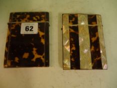 A Victorian Blonde tortoiseshell card case and another with mother of pearl geometric borders (2).