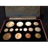 A George VI proof specimen coin set to include Maundy money set, cased. (15)