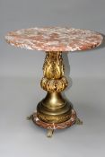 An interesting old gilt brass and marble occasional table. 56cm diameter.