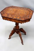 A finely carved Continental 19th Century small table. Octagonal top with floral bouquet. Shallow