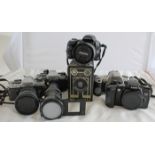 Camera Collection comprising 6 to include: Target Brownie 6 Sixteen; Yashica FXD Quartz, a pair, one