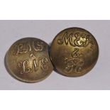 Railway Buttons - qty 2 Joint comprising; Met & GC brass 26mm no maker and LMS & LNE nickel 24mm