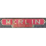 Reproduction Nameplate MERLIN  with KING ARTHUR CLASS in lower panel, full size of 30¾" in length.