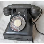 A black bakelite Telephone and Handset, pulse dial type with Recall button. Ex BR(M) Signalbox in