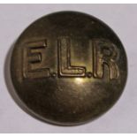 Railway Button - East London Railway brass 26mm no maker. Block initials 'ELR'. In extremely good