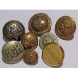 Railway Buttons - qty 8 in total comprising: CLC brass 19mm; GCR nickel 24mm; GER brass 28mm and