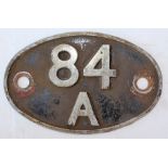 Original alloy Shedplate 84A  Laira Diesel Depot. Unrestored, back and front absolutely filthy