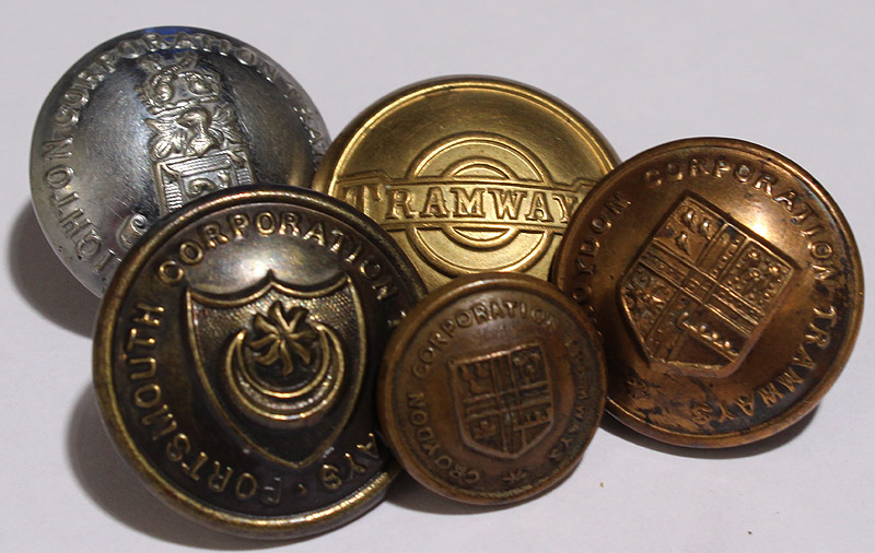 Tramway Buttons - qty 5 in total comprising: qty 2 Croydon Corporation Tramways, one brass 22mm by