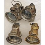 Lucas acetylene Bicycle Lamps qty 4 larger style, all different patterns and all in good to