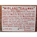 Midland Railway cast iron Trespass Sign