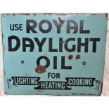 Enamel Advertising Sign 'Use Royal Daylight Oil For Lighting, Heating, Cooking'. Double sided, 22" x