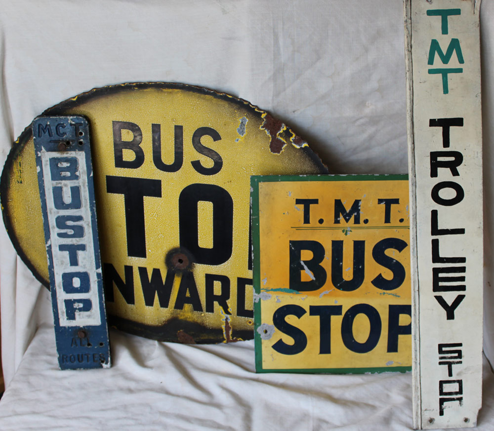 Bus Stop Signs, qty 4 all from the North East of England including Teeside and Middlesborough.