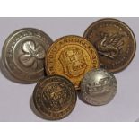 Railway Buttons - qty 5 Irish comprising: Midland Railway Northern Counties Railway brass 26mm no