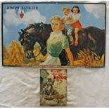 Tinplate Advertising Signs on stand-up card, qty 2. The first 24" x 14¾" is for 'Joseph Rank Ltd