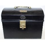 Metal Drivers Lunch Box with brass plate 'T. HANNIGAN NEWTON HEATH'. Also has the oval makers