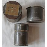 A trio of Paycheck Tins:- one stamped Caledonian; one stamped LYR; one with brass plate attached