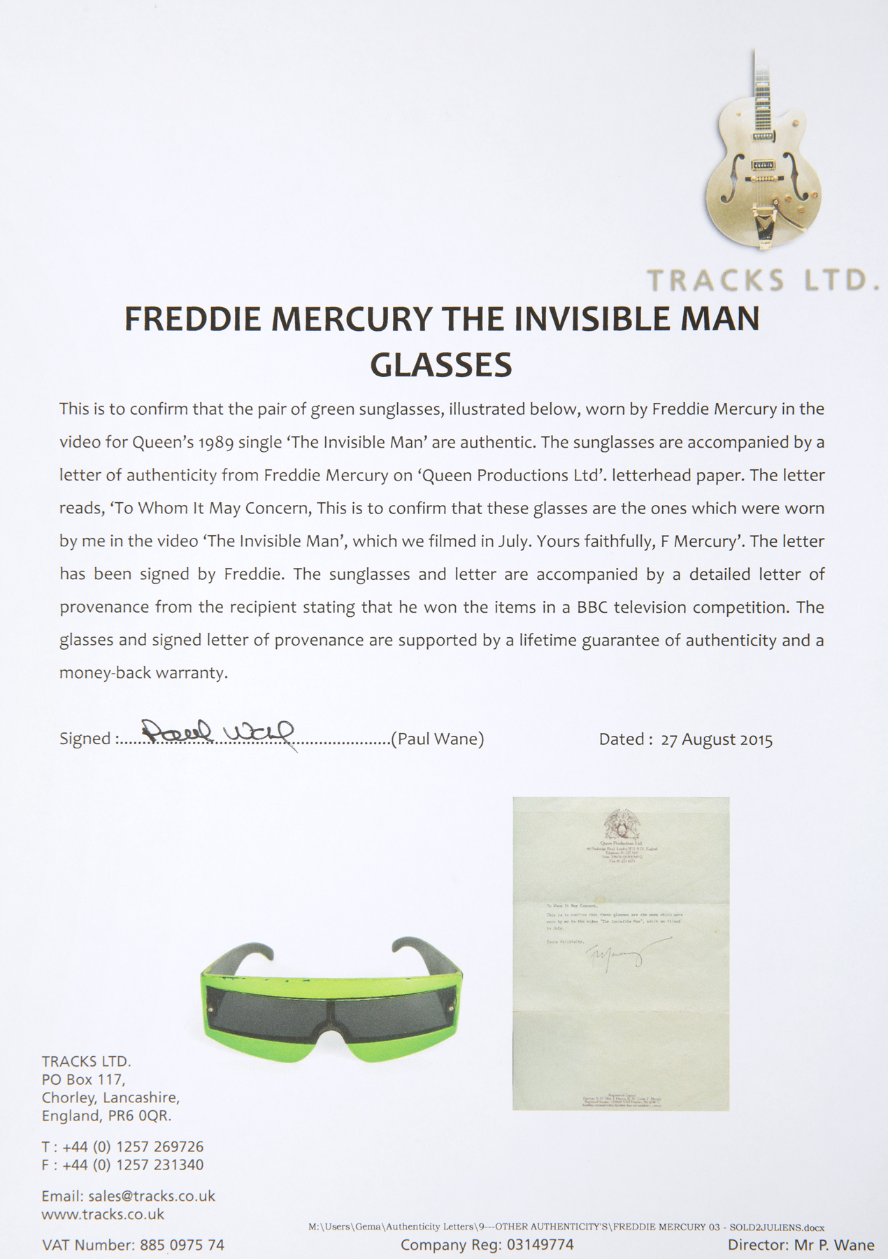 FREDDIE MERCURY "THE INVISIBLE MAN" VIDEO WORN SUNGLASSES  A pair of neon green and black wraparound - Image 3 of 7