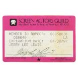 JERRY LEE LEWIS SCREEN ACTORS GUILD CARD A Screen Actors Guild card belonging to Jerry Lee Lewis and