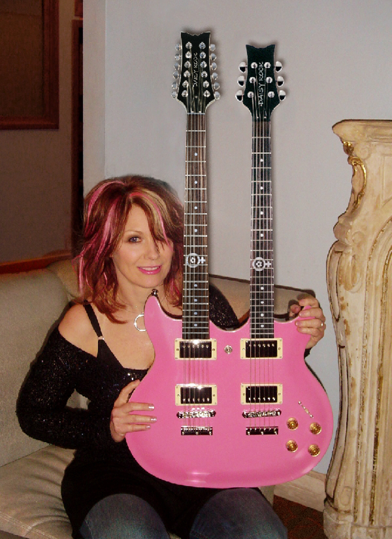 NANCY WILSON DAISY ROCK DOUBLE NECK GUITAR A Daisy Rock Double Neck guitar in pink finish, serial - Image 3 of 3