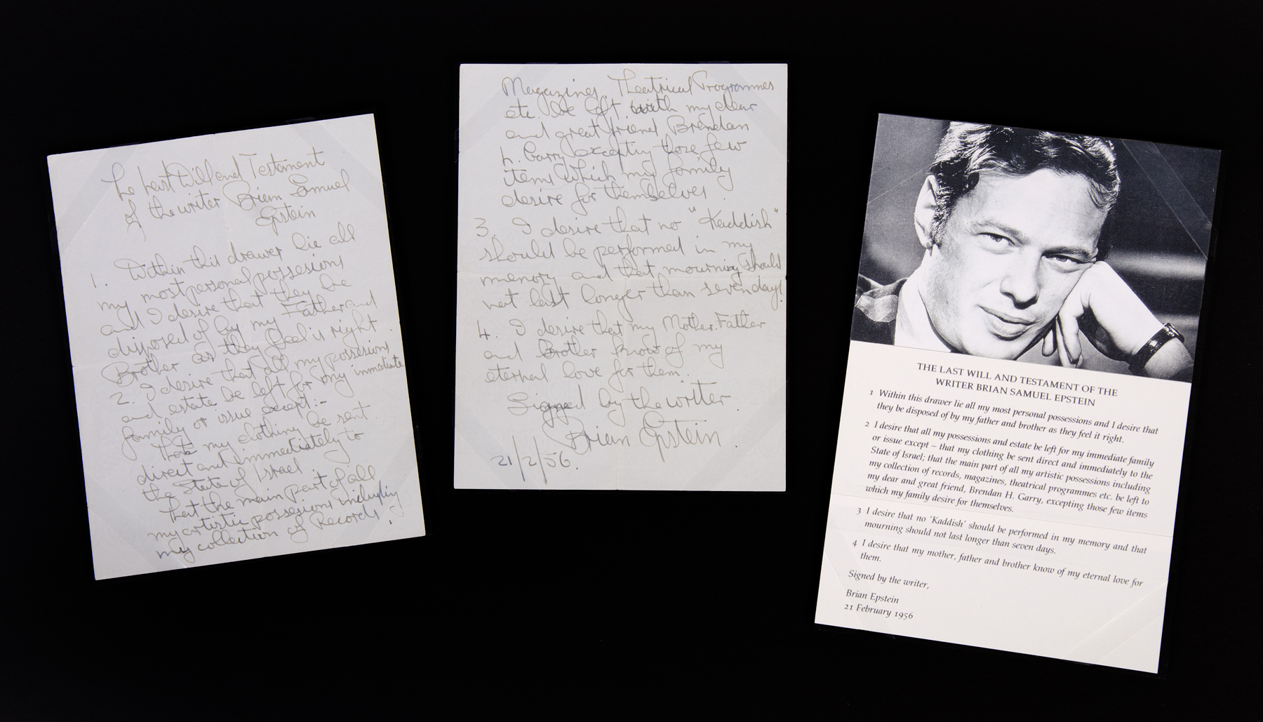 BRIAN EPSTEIN LAST WILL AND TESTAMENT Brian Epstein's handwritten last will and testament, dated