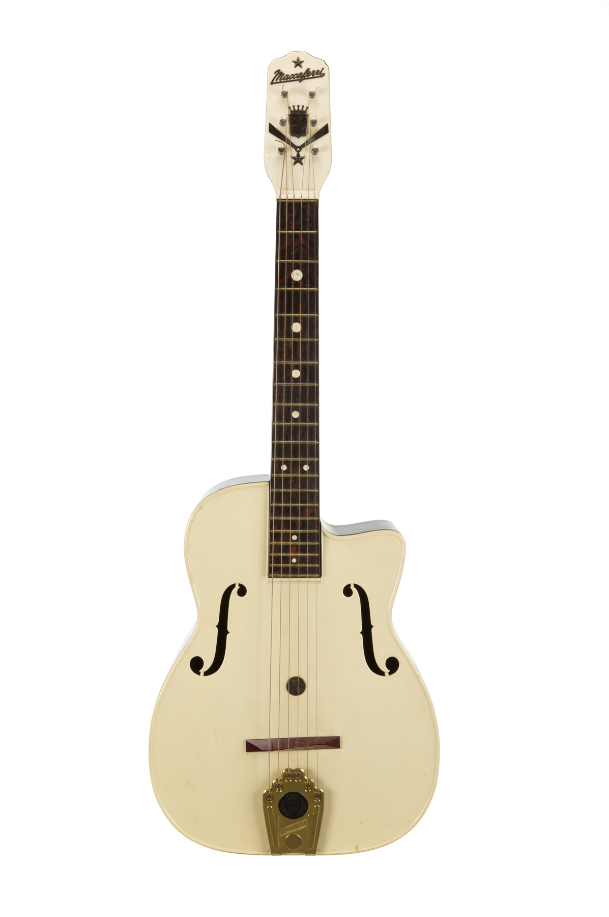 NANCY WILSON MACCAFERRI GUITAR A plastic Maccaferri acoustic guitar in white finish circa 1960s,