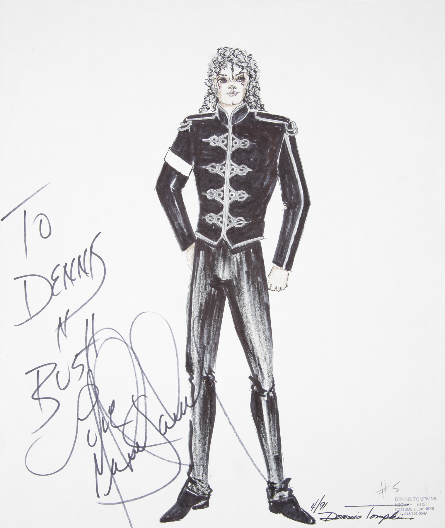 MICHAEL JACKSON SIGNED COSTUME SKETCH An original marker and pencil on paper sketch of Michael