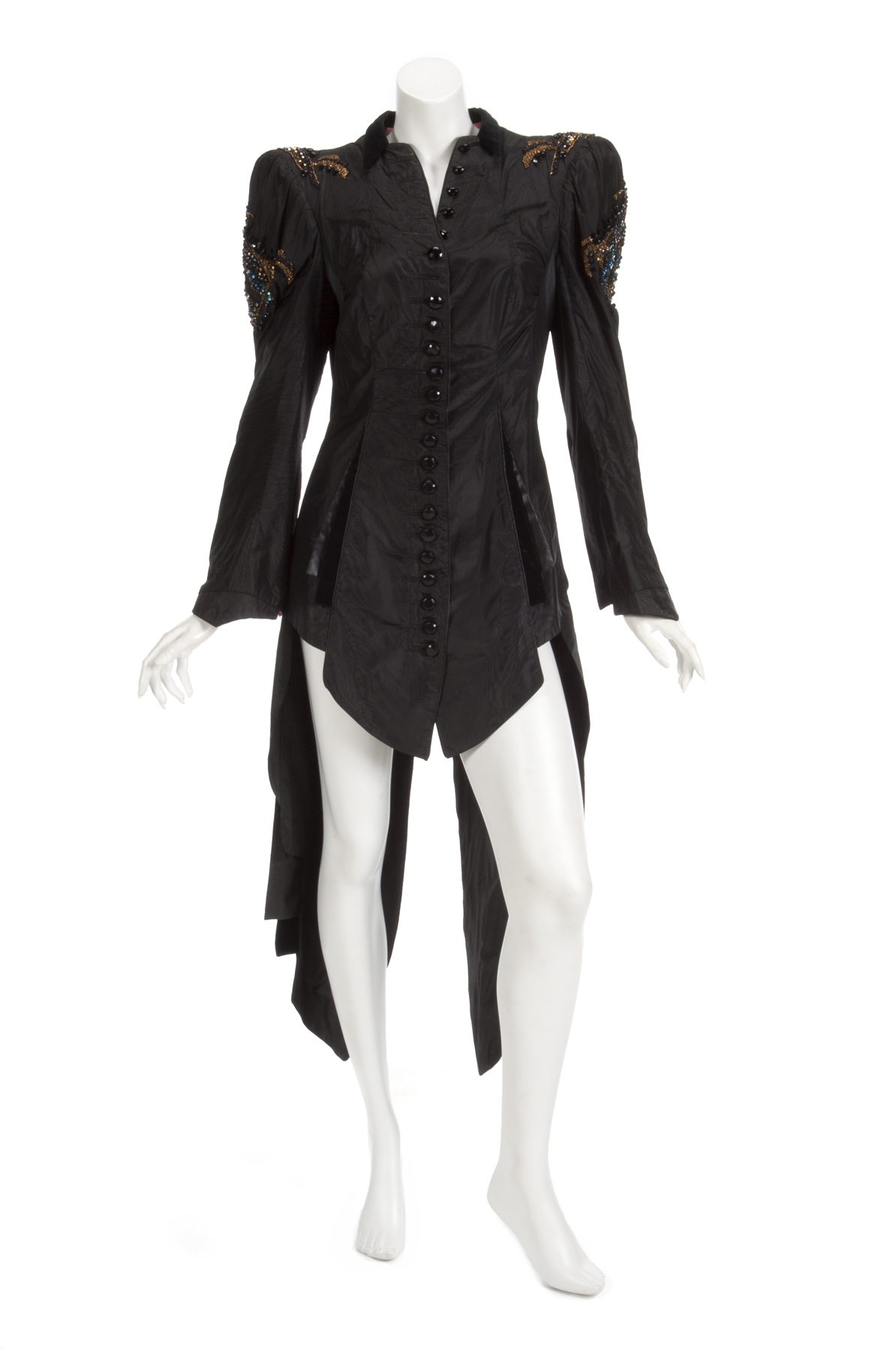 ANN WILSON STAGE JACKET A black silk moire custom made jacket stage worn by Ann Wilson. The fitted