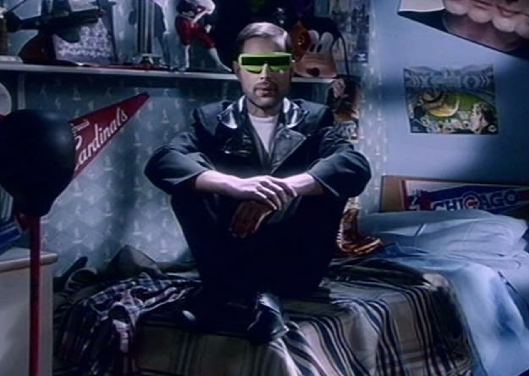 FREDDIE MERCURY "THE INVISIBLE MAN" VIDEO WORN SUNGLASSES  A pair of neon green and black wraparound - Image 5 of 7