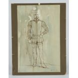 NOEL TAYLOR COSTUME RENDERINGS A pair of mixed medium costume renderings of male figures signed "