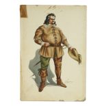 THORNE COSTUME RENDERING A mixed media costume rendering of a man in a period costume with