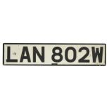RINGO STARR BRITISH LICENSE PLATE Numbered LAN 802W.4 1/2 by 20 3/4 inches