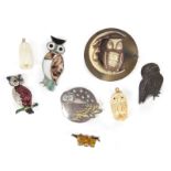RINGO STARR & BARBARA BACH OWL PINS A group of six owl themed pins including three sterling