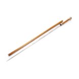 9K GOLD MOUNTED CANE WITH STEEL BLADE A vintage gold mounted wooden cane, concealing a Wilkinson