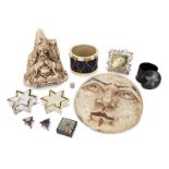 GROUP OF MOON AND STAR ITEMS Including a rhinestone encrusted enamel Jay Strongwater frame, a carved