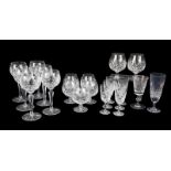 PARTIAL SET OF CRYSTAL STEMWARE Including six wine glasses, five brandy snifters, two cognac