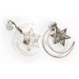 PAIR OF MOON AND STAR LIGHT FIXTURES Two modern glass and metal light fixtures.Height, 16 inches