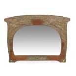 ART NOUVEAU WALL MIRROR A period Art Nouveau wall mirror with copper repoussé cockatiel decoration