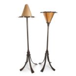 PAIR OF IRON FLOOR LAMPS Two iron floor lamps with paper shades.Taller, 76 inches