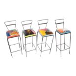 GROUP OF FOUR POP ART BAR STOOLS A group of four vinyl and wire bar stools, each with different