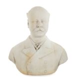 CARVED MARBLE BUST OF A MAN DiscoloredHeight, 21 inches
