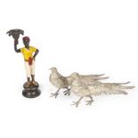 PAIR OF BRONZE PHEASANTS A pair of bronze pheasant table decorations, together with a painted bronze